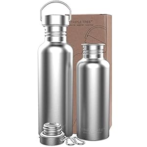 TRIPLE TREE Edelstahl Trinkflasche 500ml / 700ml / 1L BPA Freie, Auslaufsicher Metall Wasserflasche für Outdoor, Büro…
