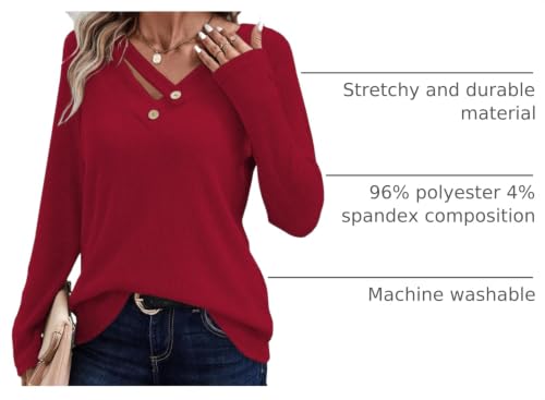 Image of LOLONG Womens Long Sleeve V Neck T Shirts Casual Basic Work Tops Trendy