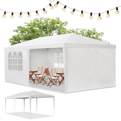 Jusyks Tente de réception 3 x 6 m, Blanc - pavillon de Jardin avec Toit & parois latérales - Tente de Jardin avec 18 m² de Surface au Sol - Protection Contre Le Soleil