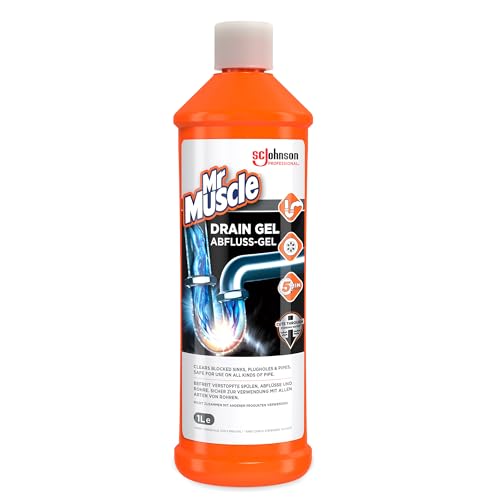 Mr Muscle Drain Gel Heavy Duty Drain Unblocker Dissolves Tough Clogs Works 3 times Better Than Bleach Safe for All Pipes 1L Bottle