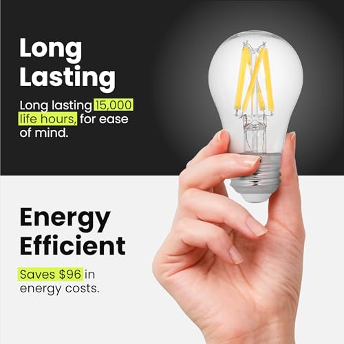 Feit Electric A15 LED Light Filament Bulb, 60W Equivalent, Dimmable, E26 Base, 2700K Soft White, Clear Glass Vintage Edison Light Bulb for Home, Office, 13-Year Lifetime, BPA1560927CAFIL2RP/6, 12 Pack by Feit Electric - Image 4