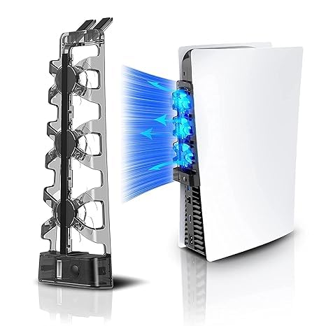 Cooling Fan for PS5, PS5 Accessories Cooling Fan Cooling Dock Compatible with LED LightmCompatible with Both Disc and Digital