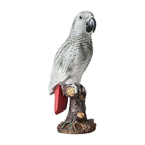 OECECR Parrot on Stump Statue Tree Hugger Garden Statues, Resin Figurines Lifelike Tropical Bird Sculptures for Patio Lawn Yard Home Desktop Decoration - Grey