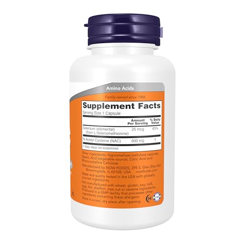 Image of NOW Supplements, NAC (N-Acetyl Cysteine) 600 mg with Selenium, 100 Capsules