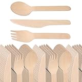 El PAQUETES INCLUYE: Juego de 300 unidades cubiertos desechables madera de abedul,16cm. 100 cucharas, 100 tenedores y 100 cuchillos.