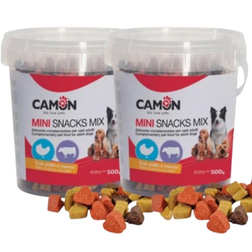OFFERTA KIT Mini Snacks Mix Cuori per Cani al Pollo e Manzo - Offerta 2 Confezioni da 500g (1kg Totale) - Premietti Morbidi Ideali per Addestramento e Ricompensa - Snack Complementare Adulti