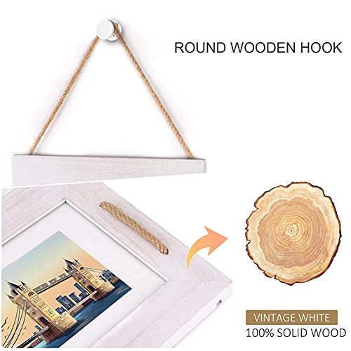 Dlquarts Hanging Picture Frames Collage Wall Decor 5X7, 4-Frame Set, 3.5X5 With Mat Or 5X7 Without Mat, Rustic Solid Wood Photo Frame Pack Of 2 Vintage White #TOP5