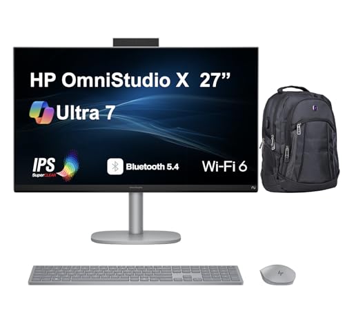 Image of HP OmniStudio X OmniStudio Copilot + All-in-One 27 inch IPS 4K UHD Display (Intel Ultra 7-256V, 16GB LPDDR5X, 4TB PCIe SSD, Intel Arc 140V, WiFi 6, Webcam, Bluetooth 5.4, Win 11 Home) w /Premium Backpack