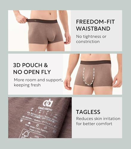 DAVID ARCHY Mens Trunks Underwear Soft Breathable Rayon Made from Bamboo for Men No Fly Pouch 4-Pack4