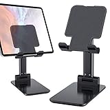Adjustable Phone Holder & Tablet Stand, Desktop Table Dock Mount - Foldable Stand Compatible for iPhones, iPad Pro Air Mini Android Smartphones and Tablets (Black)