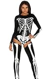 Forplay Bad To The Bone Bodysuit With Screenprint and Legwarmers, Black, Medium/Large