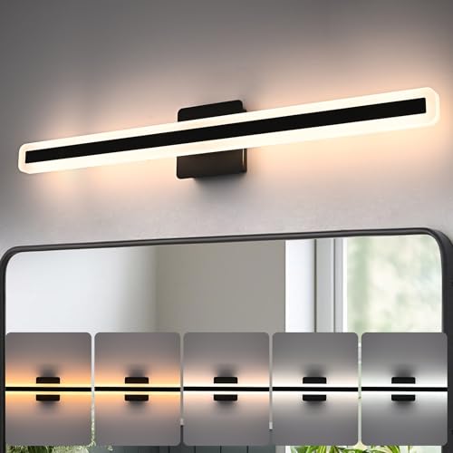 Image of 31.6 Inch LED Vanity Light for Bathroom Lighting Fixture Over Mirror, 36W 5CCT Dimmable Black Vanity Lighting Fixtures Modern LED Wall Sconces for Bathroom Bedroom, TRIAC Compatible