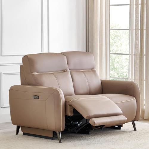 Image of Home Centre | Skyros Electric Half Leather 2-Seater Recliner | Recliner Sofa for Living Room | Pine Wood, Solid Wood | Brown | 1 Year Warranty