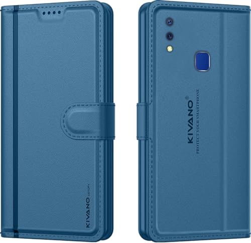 Image of KIVANO LUXE Compatible for Vivo Y95 / Vivo Y93 / Vivo Y91 Luxury Handmade Leather Magnetic Flip Folio Case | Card Holder & Kickstand | Slim Protective Cover | Unisex - Blue