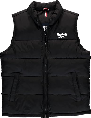 Reebok Herren Pufferweste, durchgehender Reißverschluss, mittelschwer, dick, isoliert, ärmellos, für den Außenbereich, gesteppt, Winterweste, Schwarz (Black Ink), M