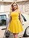 YMDUCH Women's Sexy Sleeveless Square Neck Adjustable Straps Bow Tie A-line Mini Party Club Dress Yellow