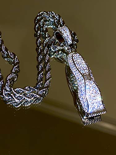 Men Women 925 Italy Iced Silver Iced Barber Razor Charm Ice Out Pendant Stainless Steel Real 2 mm Rope Chain Necklace, Mens Jewelry, Iced Pendant, Rope Necklace4