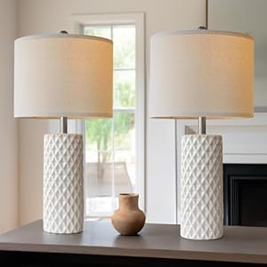 26″ Tall Table Lamp for Living Room -Vintage White Lamps Set of 2 Modern Ceramic Lamps for Night Stands, Bedside Lamp for End Tables, Nightstand Lamps for Bedroom