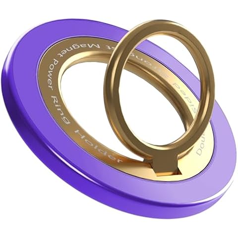 Magnetic Phone Ring Holder for MagSafe pop Socket,【Two-Sided Magnetic】 360° Rotation Magnetic Phone Grip for iPhone 16/15/14/13/12 Series/Samsung/Google,Pop Socket for iPhone(Purple with Gold) Cover