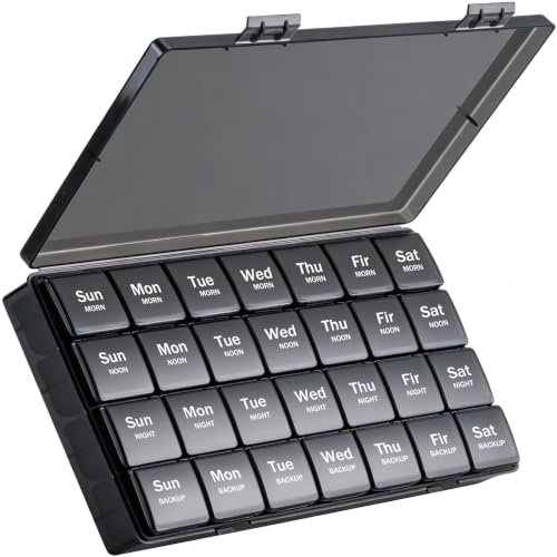 Image of Pill Organizer 4 Times a Day - Pill Box 7 Day, Large Weekly Medicine Pill Case for Travel with Removable Individual Containers, Pill Cases to Hold Daily Vitamins and Supplements(Black)