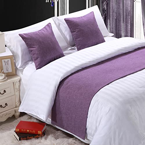 HLASMSPE Camino de cama de lino para decoración y protección de ropa de cama, color sólido, manta de cama, bufanda, colcha para hotel, dormitorio, hogar, morado, 50 x 240 cm para cama de 1,8 m