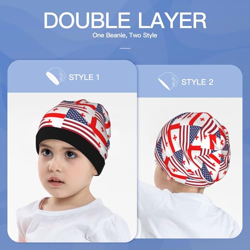 American Flag and Georgian Flag Kids Leisure Elastic Knitted Hat Junior Large Size Knit Cap Child Beanie Black3