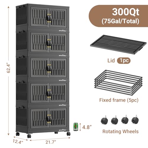 Image of BROVIEW 300Qt Stackable Storage Bins with Lid for Home Dorm, 5Pack Black