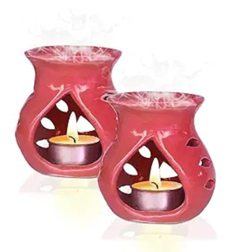 Image of Pure Source India Ceramic Clay Oil Burner Aroma Diffuser (Red) Set of 2