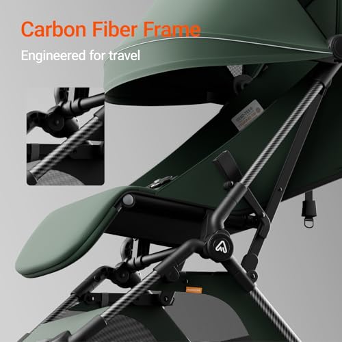 Lightweight Baby Travel Stroller with Carbor Fiber Frame, Compact & Airplane-Friendly, One-Handed Folding Design, 11.6 lbs, Perfect for Toddlers, Green - Image 4