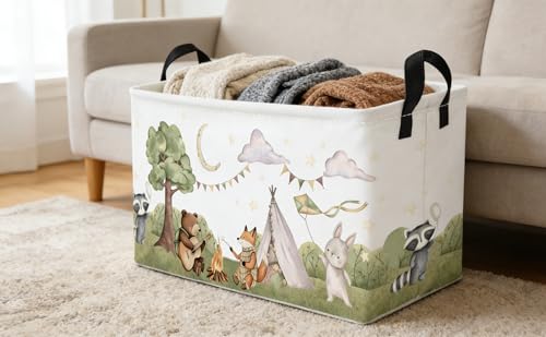 Image of Essme Rectangular Animal Basket,Camping Baskets Empty with Handles,Cute Baskets for kids Room Decor,Boys and Girls, Gift Basket,(Camping animal)