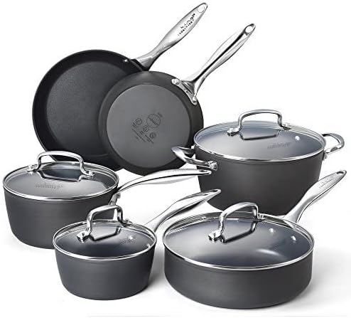 Pots and Pans Set Non-Stick-Hard-Anodized Aluminum Cookware Set Oven Suitable Dishwasher Suitable 10-Piece Black…