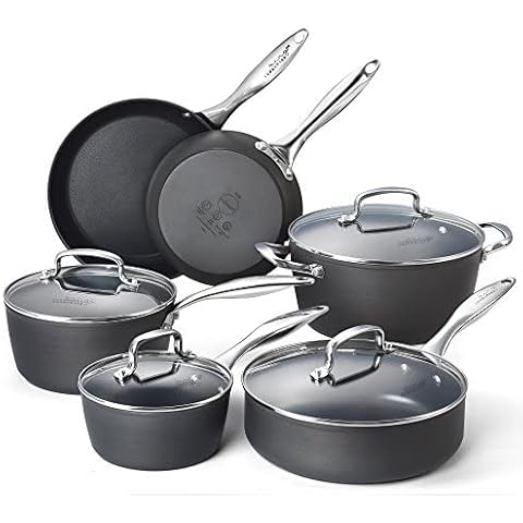 COOKSMARK Kingbox 10-Piece Hard-Anodized Oven Safe Nonstick Black Aluminum Cookware Set Cover
