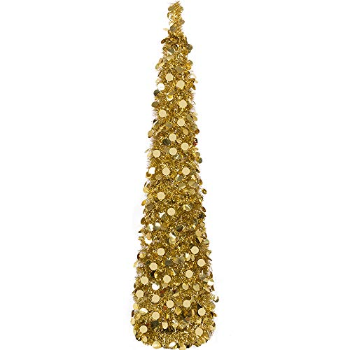 5ft Pop up Christmas Tinsel Tree with Stand,MACTING Easy-Assembly Tinsel Coastal Glittery Christmas Tree for Holiday Xmas Decorations (Gold) 5ft Pop up Christmas Tinsel Tree with Stand,MACTING Easy-Assembly Tinsel Coastal Glittery Christmas Tree for Holiday Xmas Decorations (Gold)