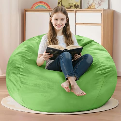 Homguava 2FT Bean Bag Chair: 2' Bean Bags with Memory Foam Filled,Comfy Beanbag Chairs Round Bean Bag Sofa with Dutch Velvet Cover-Lime