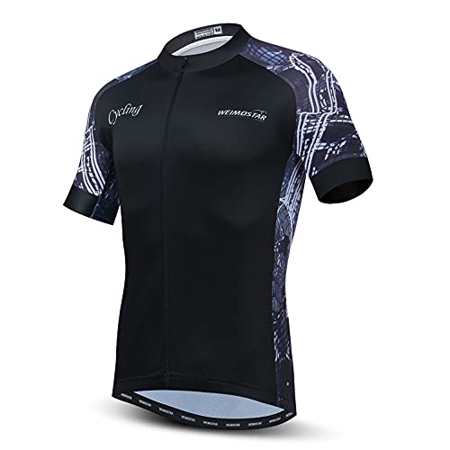 Cycling Jersey Men Bike Top Cycle Shirt Pockets Road Bicycle Clothing MTB Mountain Uniform Summer Team Riding Racing Male Clothes Short Sleeve Black M