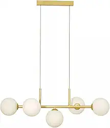 Lustre Pendente Moderno com 5 Globos, Acabamento Dourado, Iluminação Decorativa para Sala de Jantar