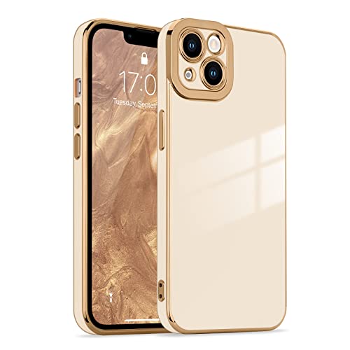 Lafunda Compatible for iPhone 13 Case Cute, Luxury Golden Edge Electroplate Case for Women Girls...