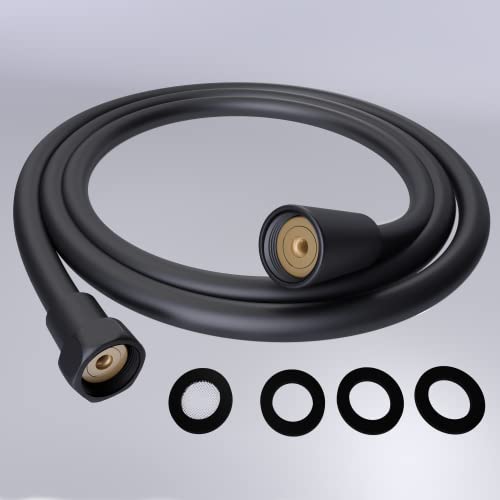 ASHORT Flexible de Douche Anti-torsion, Tuyau Douche 1.5M, Tuyau de Douche Argenté lisse PVC, Résistance Aux Hautes Températures Anticorrosion, Interface en laiton（Noir）
