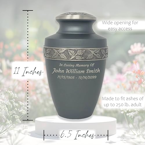 Image of Custom Engraved Revere Rustic Pewter Adult Urn - Momentful Life Metal Adult Cremation Urn - Hand Engraved Accents