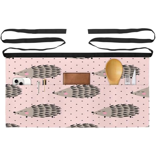 Lot de 3 tabliers courts de chef à motif hérisson rose avec 3 poches pour cuisine et bistrot