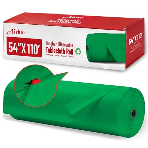 Image of Plastic Table Cloth, 110 Ft X 54 in Plastic Table Cloth Disposable Green Tablecloth Premium PEVA with Any Cut Sliding Cutters Disposable Tablecloth for Picnics, Parties, Birthdays, Festivals
