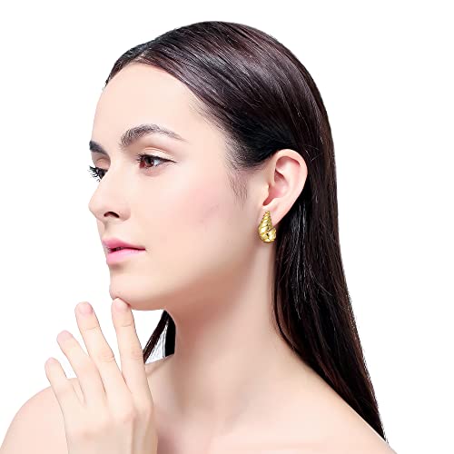 Cuicanstar 6 Pairs Gold Waterdrop Earrings Lightweight Chunky Gold Teardrop Hollow Open Hoops Hypoallergenic Spiral Hollowed Out Tear Drop Earrings Set For Women Girls #TOP5