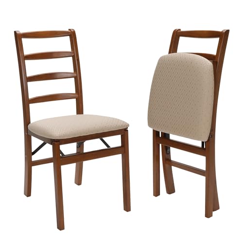 Stakmore Shaker Ladderback Wooden Folding Chairs with Padded Seats, Set