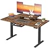 VASAGLE Bureau Électrique Réglable en Hauteur, 140 x 70 cm, Support d'Écran à Montage Flexible, Tiroir, Port USB-C, Rappel de Sédentarité, pour Télétravail, Marron Rustique LSD154KD01
