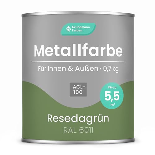 Grundmann Metallfarbe ACL 100 - Grün 0,7 Kg - Seidenmatt - 4in1 Metallschutzlack inkl. Rostschutz und Grundierung - RAL 6011 Resedagrün