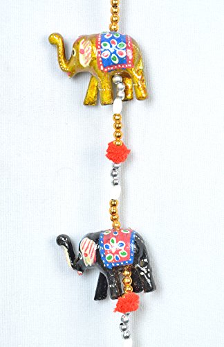 Rastogi Handicrafts Indian Door Hanging Ethnic Kalamkari Hand Painted Elephants Stringed Together With Beads and Bell Christmas Decoratio - Image 3