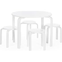 Guidecraft Nordic Table and Stools Set for Kids White - Stacking Bentwood Stools with Curved Wood Toddler Activity Table - Childrens Modern Bedroom, Playroom, and Living Room Furniture