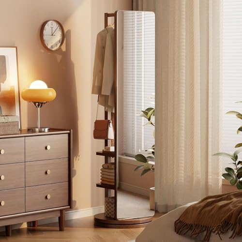 La mejor selección de Espejos de suelo los preferidos por los clientes. 45 UNKKS Espejo de Piso 2 en 1 Giratorio de Madera Maciza de 360°y Perchero,Espejo de Longitud Completa con Perchero,Espejos Cuerpo Completo para Recámara,Guardarropa y Sala