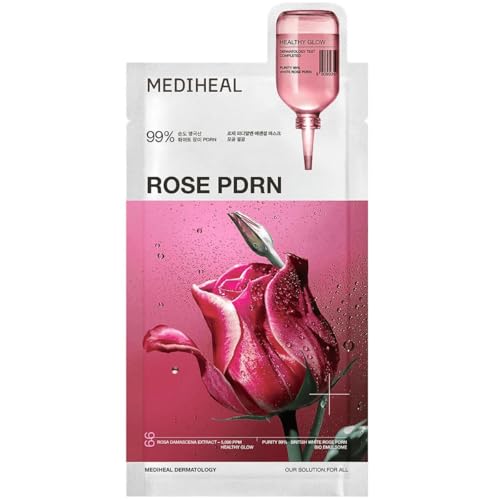 Image of MEDIHEAL Rose PDRN Essential Sheet Mask (1 Sheet) Hydrating & Firming Korean Face Mask with 99% Pure White Rose PDRN & Hyaluronic Acid, Moisture Barrier Repair & Healthy Glow, Vegan Formula