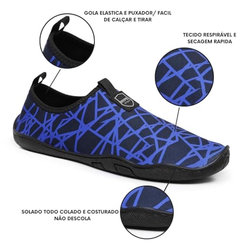 Sapatilha Aquática Nautica Seca Rapido Híbirida Pesca Praia Resistente Unissex (Azul, BR, Adulto, Nu